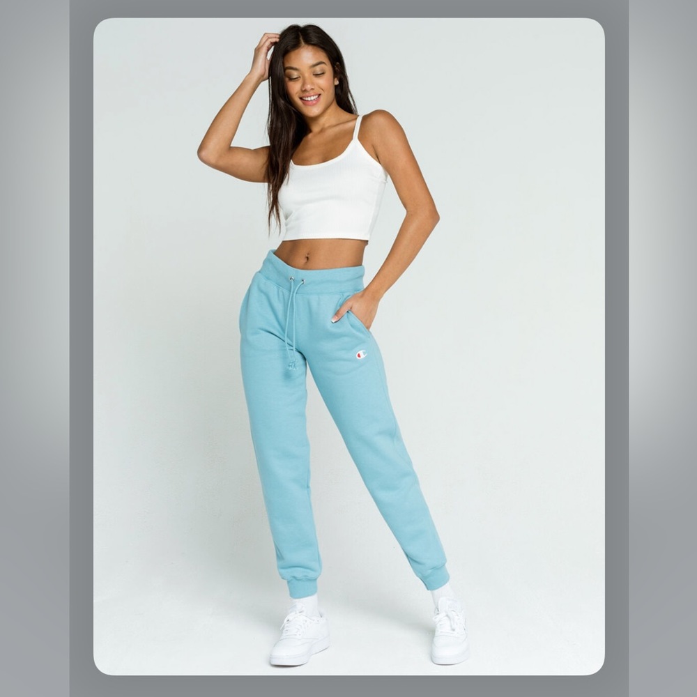 CHAMPION Women’s Reverse Weave Light Blue Fleece Lined Jogger Sweatpants NWOT